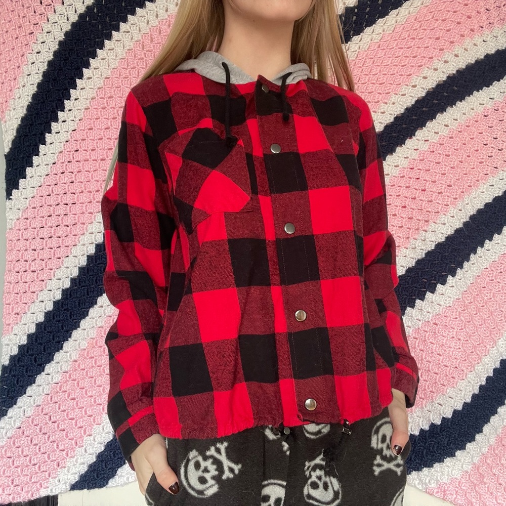 Red Flannel With hood and Cinched waist